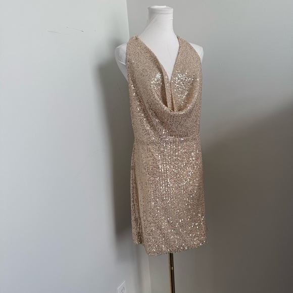 NWT Gold Sequin Mini Dress | Sparkly Cowl Neck Party Clubwear Cocktail Outfit XL - Picture 3 of 5